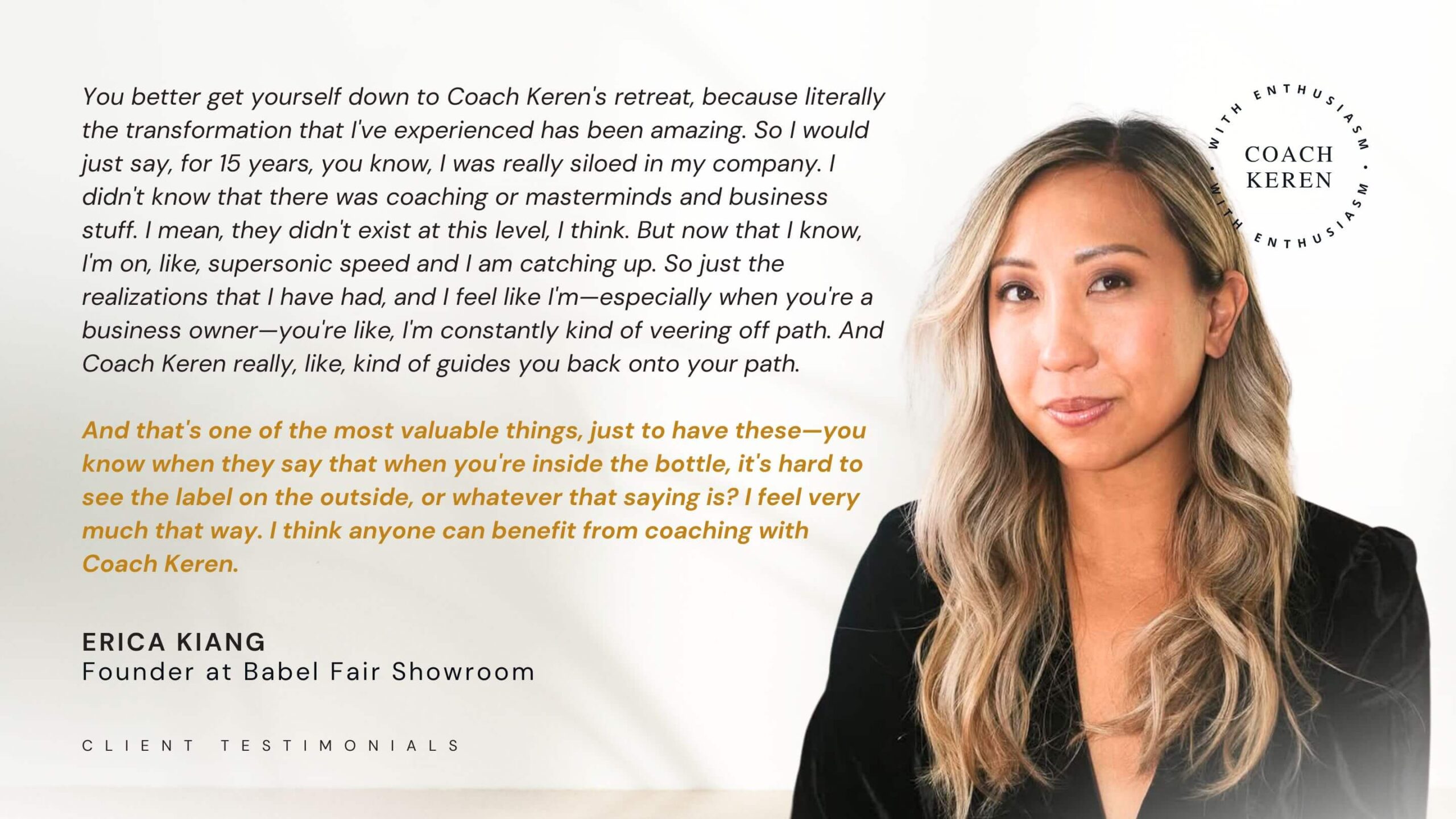 Erica Kiang testimonial